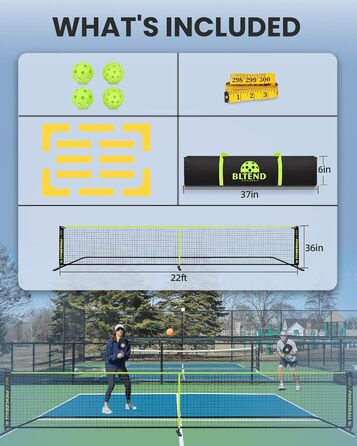 Набір Bltend Pickleball сітка 7,6 м, 8 м'ячів, маркер, сумка, рулетка