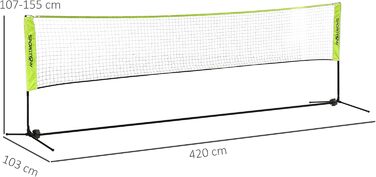 Комплект сіток для бадмінтону SPORTNOW Складна волейбольна сітка, 103/120/155H см Регульована по висоті сітка для волану Тенісна сітка з сумкою для транспортування Indoor Outdoor, металева поліестер 420L x 103W x 107-155H см Жовтий