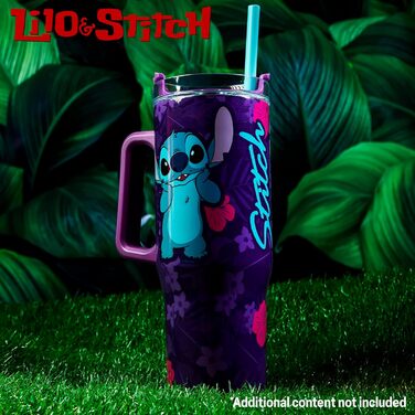 Термокружка Disney Stitch з ручкою 940 мл, ізольована подвійна стінка, кришка та соломинка, зберігає холод до 17 год, тепло до 8 год, лід до 45 год
