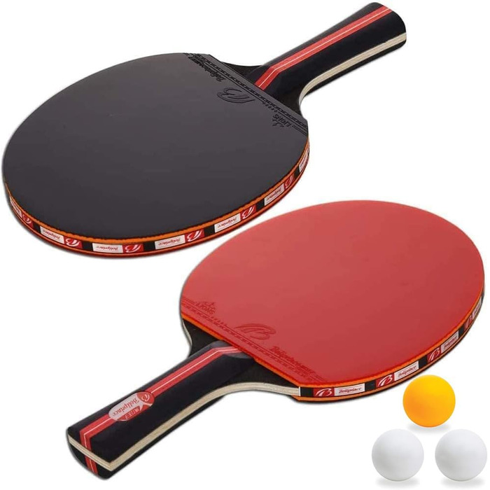 Ракетки для настільного тенісу, Amaza Professional Table Tennis Set, 2 ракетки для настільного тенісу 3 м'ячі для настільного тенісу для любителів, початківців, експертів (7 шарів деревини тополі Висока еластична губка 2 мм) Червоний