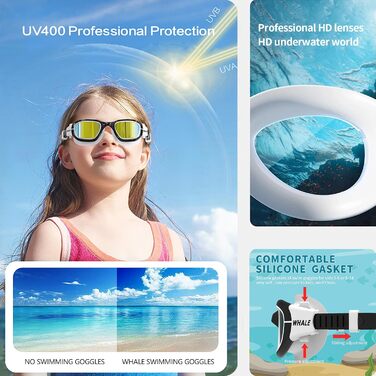 Дитячі плавальні окуляри Whale K2 GE, антифог, анти-UV, дзеркальні, для хлопчиків і дівчат 6-14 років (золотисте дзеркало)