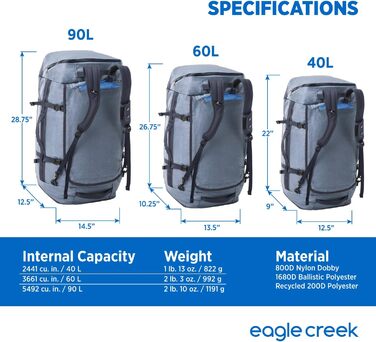 Тягач Eagle Creek Duffel 90 л, стійкий до стирання, Glacier Blue