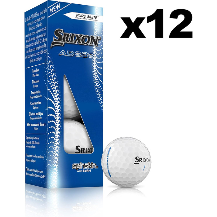 М'яч для гольфу Srixon AD333, білий, 12 шт, чоловічий