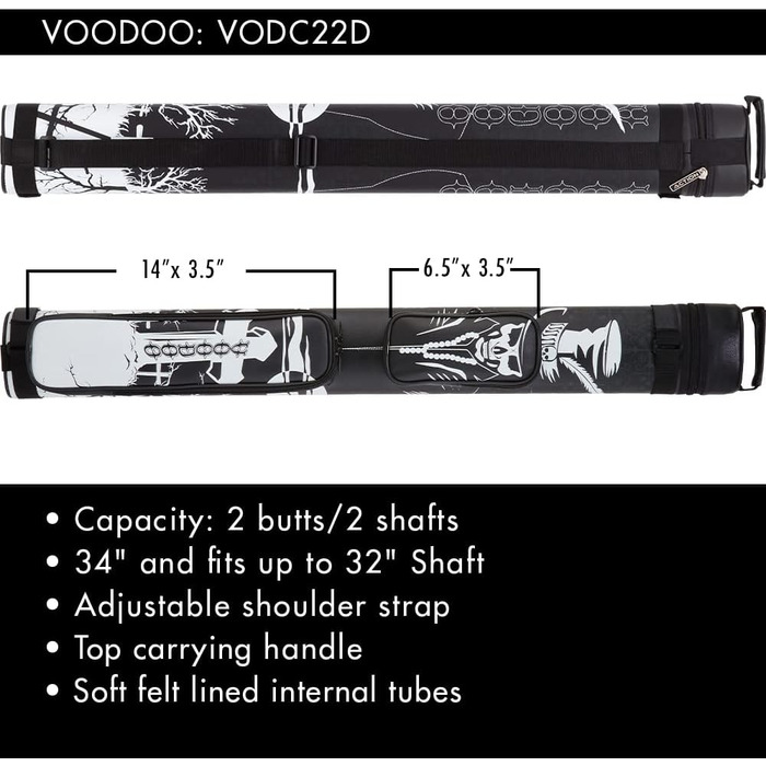 VOODOO VODC22D Овальний жорсткий кейс для більярдного кия, делюкс, 2x2