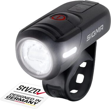 SIGMA Aura 45 – велосипедна LED фара 45 Люкс, акумуляторна, водостійка, 3 режими, переднє світло, StVZO
