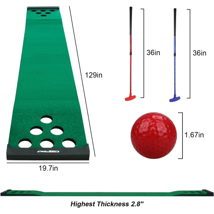 Килимок для гольфу Kofull з 2 клюшками та 6 м'ячами, 327x50 см