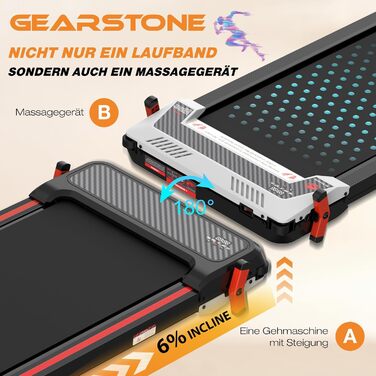 Бігова доріжка GEARSTONE 2-в-1, 180°, нахил 0-6, 1-6 км/год, тиха, компактна