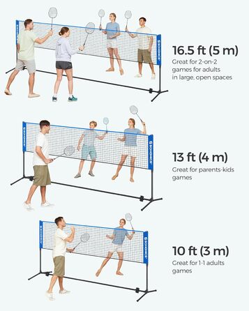 Набір сіток для бадмінтону SONGMICS, портативний спортивний набір для бадмінтону, тенісу, дитячого волейболу, піклболу, легке налаштування, нейлонова сітка зі штангами, для внутрішнього та зовнішнього використання синій 16,5 футів