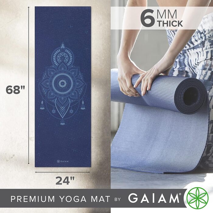 Килимок для йоги Gaiam - товстий, не ковзає, небесно-блакитний, 6 мм