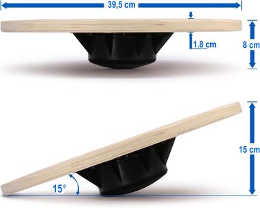 З дерева - тренажер балансу, рухова дзига для фізіотерапії в т.ч. терапевтична дзига, дошка для воббл 39,5 см