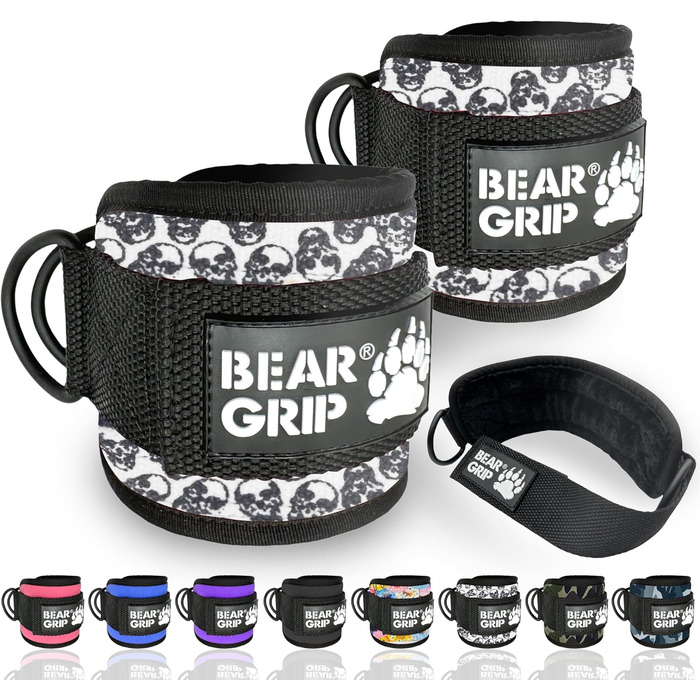 Ремені для щиколотки BEAR GRIP для кабелів (пара) міцна застібка, подвійне D-кільце з нержавіючої сталі, регульований неопрен манжети на щиколотці преміум-класу для покращення тренувань живота, сідниць та ніг для жінок та чоловічого черепа