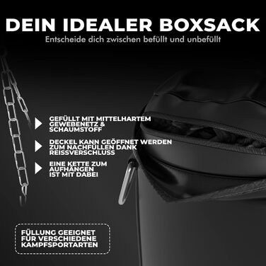 Боксерська груша FIGHTR /un - надзвичайно міцна та довговічна Набір боксерської груші в т.ч. 4-х точковий сталевий ланцюг для боксу, кікбоксингу, ММА, муай-тай та інших єдиноборств (порожня, чорна)