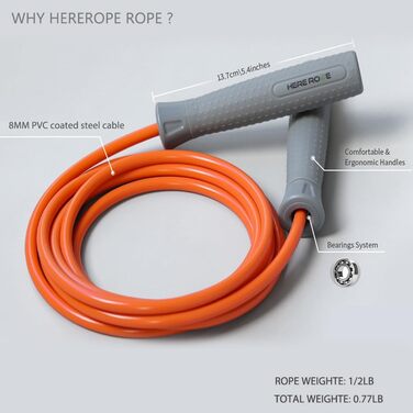 Hererope важка скакалка 1/2 фунта з регульованою вагою, для фітнесу, кардіо та схуднення, міцний трос, зручна ручка, для чоловіків і жінок