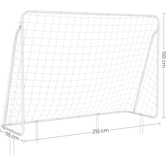 Футбольні ворота для дітей, швидка збірка, для саду, парку, пляжу, залізні труби і сітка з поліетилену (76 х 215 х 150 см, біла)