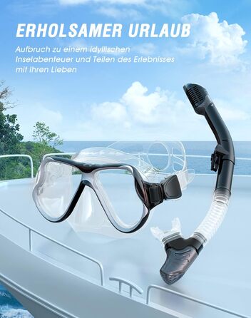 Набір сухих трубок QcoQce, маска для дайвінгу проти запотівання та панорамного підмітання, легка дихаюча та професійна маска для підводного плавання з м'яким мундштуком, набір трубок для дорослих Black White