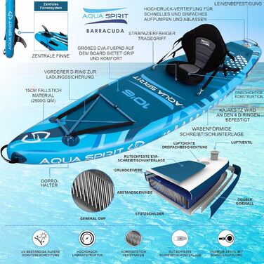 Надувна дошка для падде Aqua Spirit SUP 2024 320x815см/457x915см Комплектація з веслом, рюкзаком, насосом та іншими аксесуарами Дорослі початківці/експерти Гарантія 2 роки Синій 320см '21