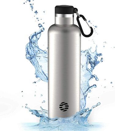 Термос-бутилка FEIJIAN FJbottle 316 нерж. сталь 1000 мл, срібляста, вакуумна, для спорту, роботи та подорожей, з карабіном, BPA-free, герметична