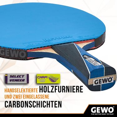 Ракетка для настільного тенісу GEWO PS Blast Carbon Pro - схвалена ITTF професійна ракетка для настільного тенісу, карбонова ракетка зі швидкою основою GEWO Return Pro та високими обертальними властивостями, увігнута, губка 2,0 мм