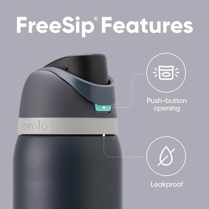 Owala FreeSip ізольована пляшка для води з нержавіючої сталі зі соломинкою, для спорту та подорожей, не протікає, BPA-free, 950 мл, Foggy Tide