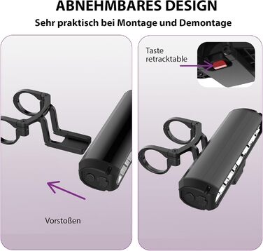 Світлодіодна велосипедна фара 8000mAh, 2600 люмен, 5 LED, USB-C, водонепроникна, алюмінієва, з 4 режимами, чорна