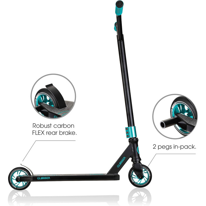 Молодіжний трюковий самокат Globber унісекс Gs 720 Kick Scooter One size чорно-бірюзовий