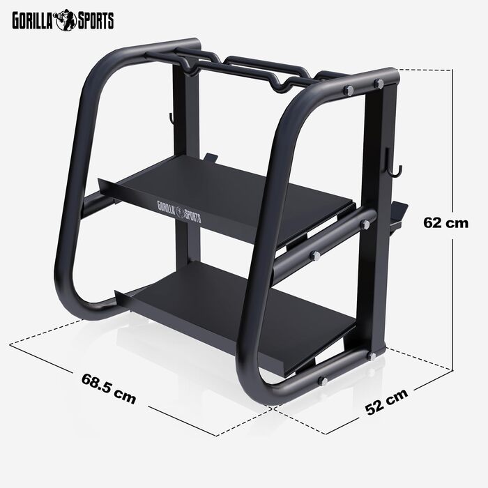 Стійка для гантелей та штанги GORILLA SPORTS, металева, чорна, до 300 кг, універсальна, 52x68,5x62 см