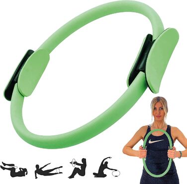 Лебідка Pilates Ring PRO Преміальна якість з м'якою підкладкою, протиковзкою ручкою Кільце опору для тренувань всього тіла, йоги та фізіотерапії Тренажери для домашніх тренувань і студійних тренувань (зелений)