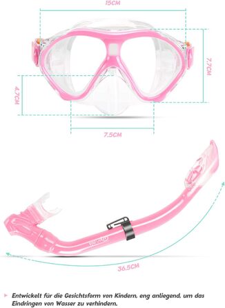 Дитячі окуляри для дайвінгу з сухою трубкою Набір для дайвінгу проти запотівання Маска для дайвінгу проти протікання Легкий дихаючий професійний набір для підводного плавання для хлопчиків Дівчатка Рожевий