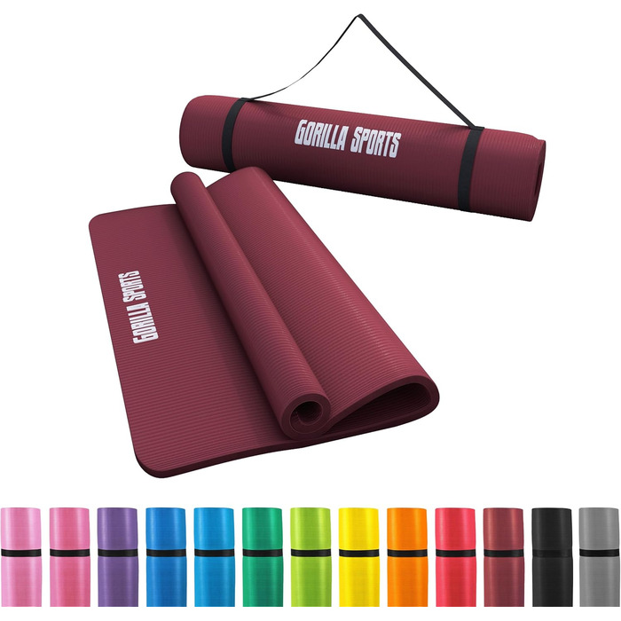 Йога-мат GORILLA SPORTS® 190x60/100x1,5 см, нековзкий, без фталатів, з ременем для перенесення, вибір кольору – килимок для фітнесу, спорту та гімнастики