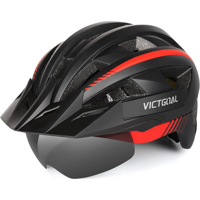 Шолом VICTGOAL MTB з козирком, LED ліхтар, XL (59-63см), чорн/черв.