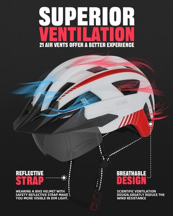 Велосипедний шолом VICTGOAL для чоловіків і жінок MTB з магнітним знімним візором, 21 вентиляційний отвір, регульований, дихаючий