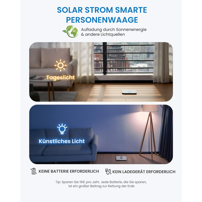 Розумні ваги RENPHO Elis Solar 2 з аналізом складу тіла, сонячним живленням, Wi-Fi та Bluetooth, 13 показників, сумісність з додатками для фітнесу та здоров'я