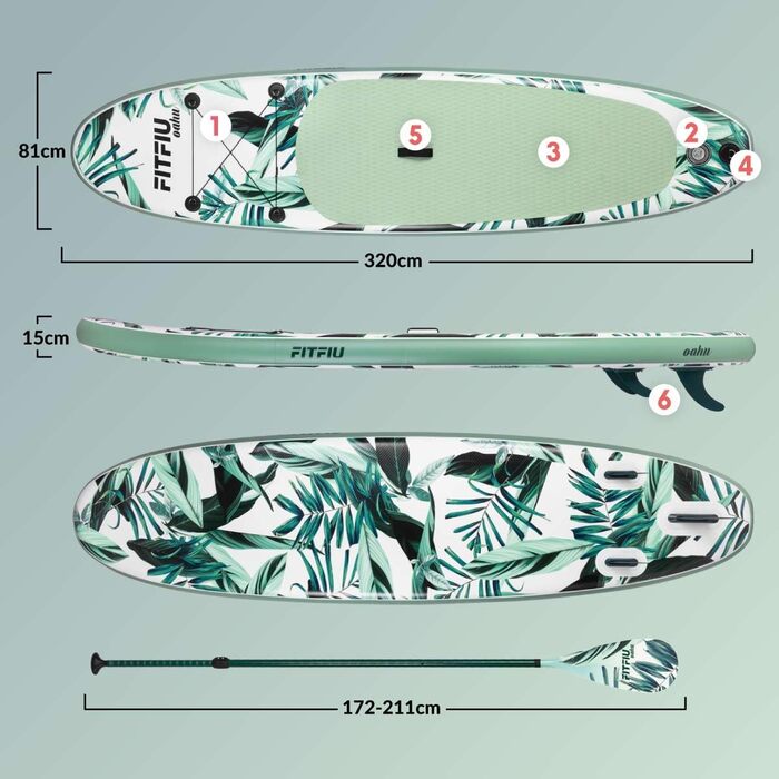 Надувна дошка для серфінгу Tropical Inspiration з повним комплектом, SUP дошка з веслом, повітряний насос, 3 ласти аксесуари, дошка для веслування стоячи 320x815см