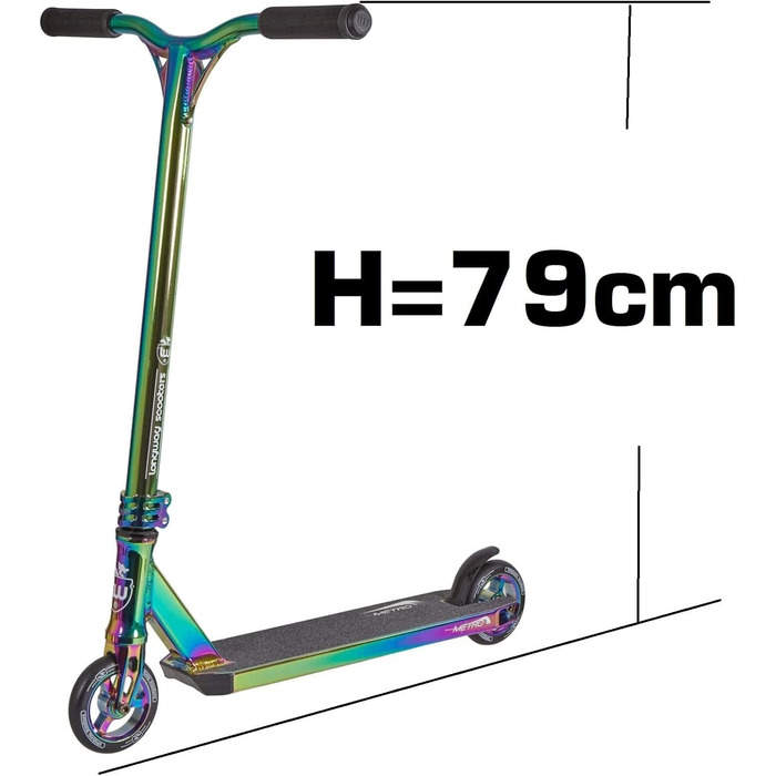 Довгий трюковий скутер Metro H79 см Trick Park Kick Scooter наклейка Fantic26 Повна неохромна веселка