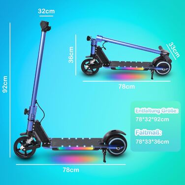 Електросамокат E-RIDES Дитячий Rainbow Light, 8 км, 130 Вт, складаний