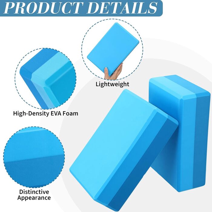 Піна для йоги, підтримуюча, м'яка нековзна поверхня, пінопластові блоки, висока щільність, блоки для йоги для покращення сили, балансу, легка цегла для йоги для пілатесу, 22,9 x етиленвінілацетат (EVA)