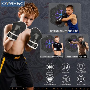Дитяча музична бокс-машина OYWHBC з Bluetooth, настінна, 3 швидкості, 6 цілей, з рукавичками – розумний тренажер для боксу