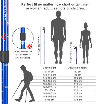 Трекінгові палиці Aihoye, амортизуючі, регульовані, туристичні або прогулянкові палиці для походів, розбірні, міцні, 2 шт. и, легка палиця для ходьби, аксесуари для будь-якої місцевості та сумка для перенесення (синя)