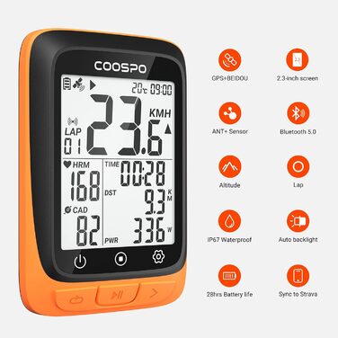 Велокомп'ютер COOSPO BC107, IP67, Bluetooth, 2.4