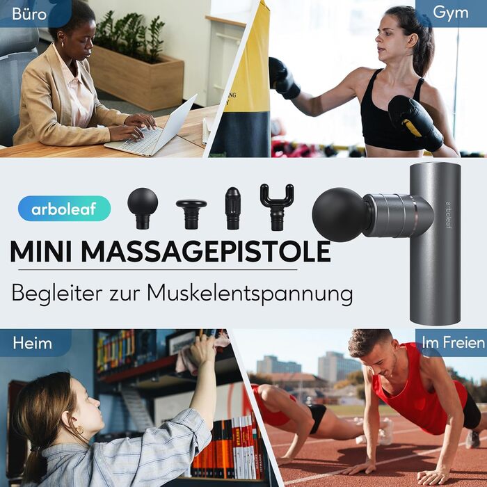 Масажний пістолет Arboleaf Mini Massage Gun, 3200 об/хв 0,47 кг з силіконовими насадками AI Levels 4, безшумний м'язовий пістолет з мішком Muscle Gun для розслаблення м'язів Потужна батарея USB-C (сірий з коробкою)