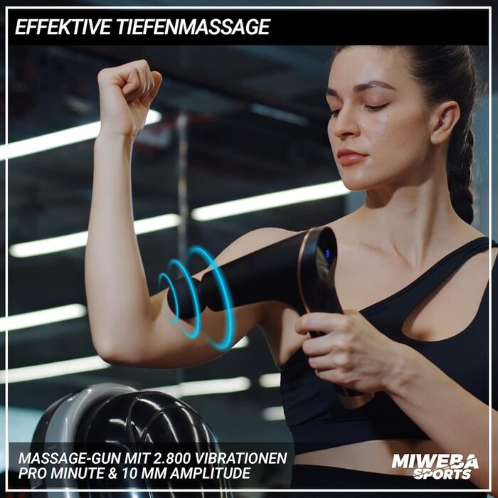 Спортивний масажний пістолет Miweba MM100 Wave Massager - Масажний пістолет - Пістолет для масажу м'язів - РК-сенсорний дисплей - Плавний пуск - 6 насадок - 10 рівнів вібрації - Fitgun (MM100 Чорний/Золотий) mm100 Золото/Чорний