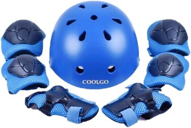 Шолом для скейтборду Kids, COOLGOEU 7 в 1 Protector Set Kids з наколінниками, налокітниками та наручниками для роликових ковзанів, скейтборду, гіроскутера, велосипеда, BMX велосипеда (синій)