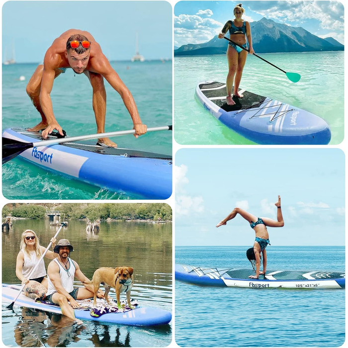 Преміальна надувна SUP-дошка FBSPORT для йоги та серфінгу з аксесуарами: широка стійка, антиковзке покриття, весло, насос і сумка, для підлітків і дорослих