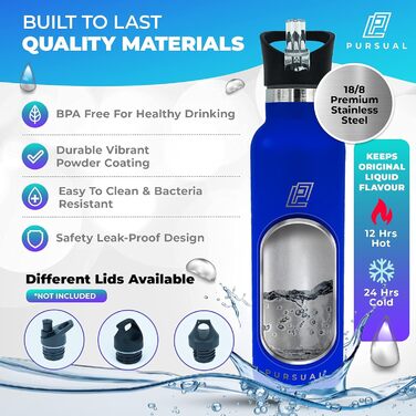 PURSUAL пляшка для води з нержавіючої сталі 600 мл, термос, BPA-free, ізольована, герметична, для дітей, спорту, подорожей