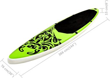 Надувна SUP дошка vidaXL 366x76x15 см, комплект, зелена