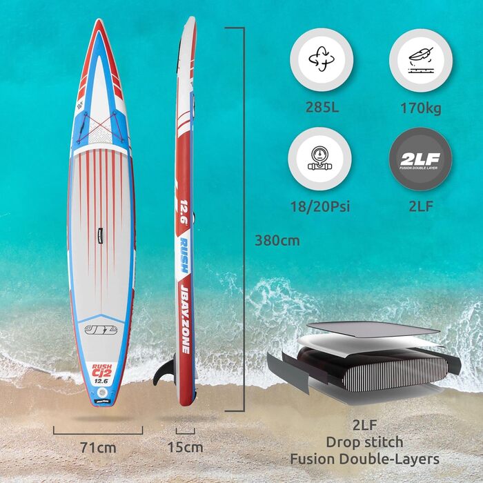 ДЖБАЙ. Надувне весло Zone Rush CJ Racing SUP Stand Up з аксесуарами 380x715 см - 12'6''x28''x6''