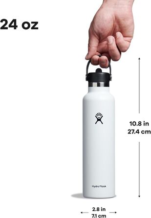 Термобутилка HYDRO FLASK 709 мл з трубочкою, вакуумна, нержавіюча сталь, біла, з кришкою, зберігає тепло і холод, BPA-free