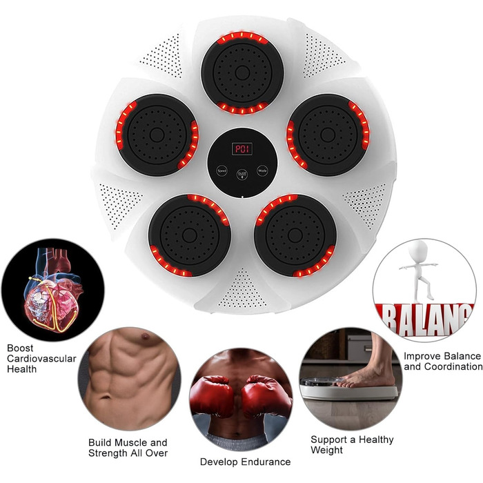 Музичний боксерський автомат LANPEW Настінна боксерська мішень Світлодіодна музична боксерська машина підтримує 9 режимів швидкості Bluetooth і режим підрахунку в приміщенні Дорослі та діти Вправи Бокс Білий Ротонді