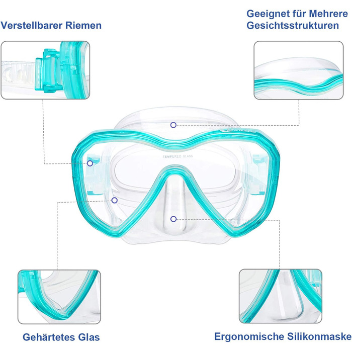 Набір для дайвінгу Dorlle Kids Snorkel Mask з 3-канальною сухою трубкою преміум-класу та окулярами для дайвінгу проти запотівання Професійний набір трубок для дітей (зелений)