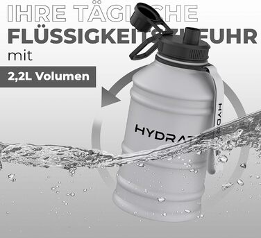 Пляшка для води HYDRATE з нержавіючої сталі - 2.2 літра - Спортивна пляшка для води без бісфенолу А - Металева пляшка для води Практичний нейлоновий ремінець і герметична кришка, що загвинчується, тренажерний зал (2.2 л, сірий Nardo)